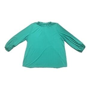 💚✔️Adrianna Papell Green long sleeve blouse with ruffles collar✔️💚